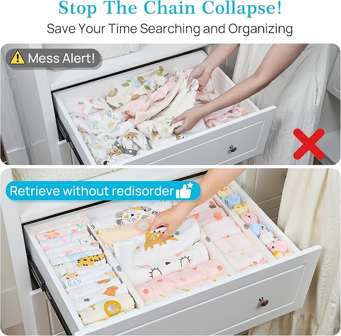 Vtopmart 4" High Drawer Dividers for Clothes, 11.3"-17" Expandable, 4 Pack | Adjustable Drawer Organizer, Dresser Clothes Separator, Baby Clothing Storage, Kitchen & Office Organization, Space Saving