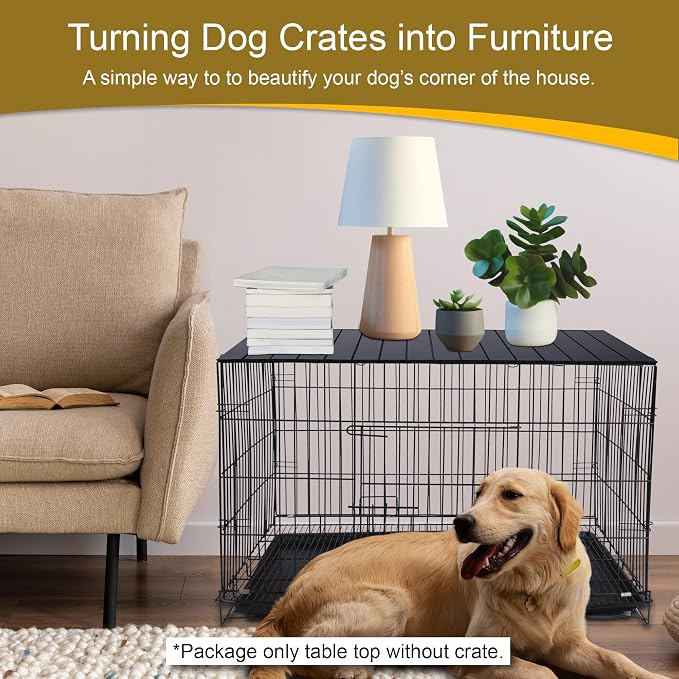 Dog Crate Topper Metal with Magnets for 36 Inch Crate - Aluminum Foldable Dog Kennel Topper Decorative Storage Pet Crate Table Black (Only Topper)