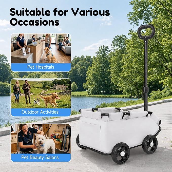 Mini Dog Strollers, 4 Wheel Foldable Dog Stroller, Portable Pet Carrier Dog Cart w/Side Storage Pocket Adjustable & 360° Rotatable Pull Rod for Small Pets Travel Shopping Walking (Grey)