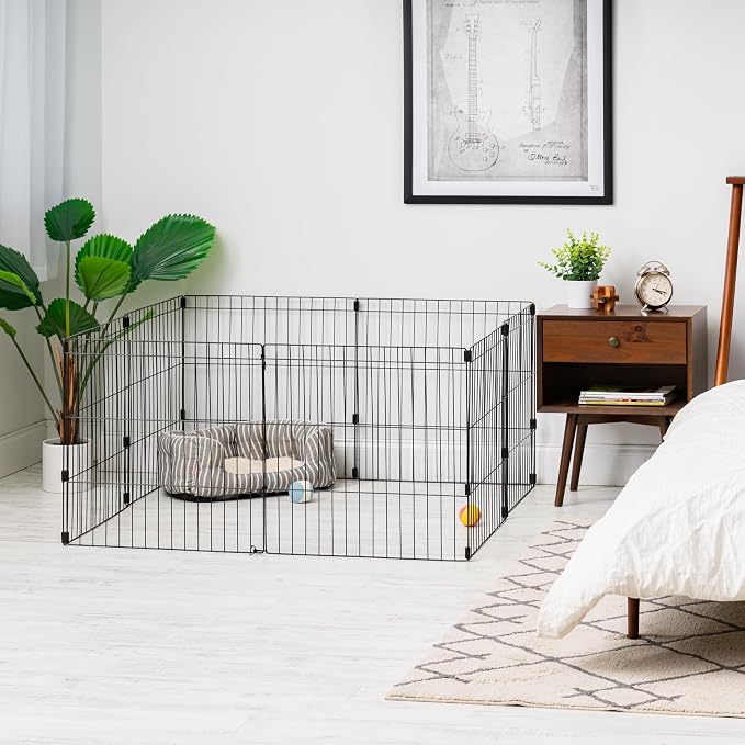 IRIS USA 8-Panel Exercise Pen, Heavy Duty, Black | Indoor Or Outdoor, Rust Resistant Metal, Coated Steel Bars, Durable Wire Design, Folds Flat