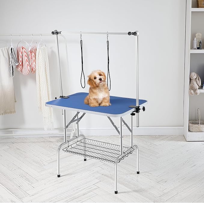 VEVOR Pet Grooming Table, 36 x 24 Inch with 2 Height Adjustable Arms, 330LBS Static Weight Capacity, Foldable Dog Groom Station with No-Sit Haunch Holder with Grooming Loop, for Medium and Small Dogs