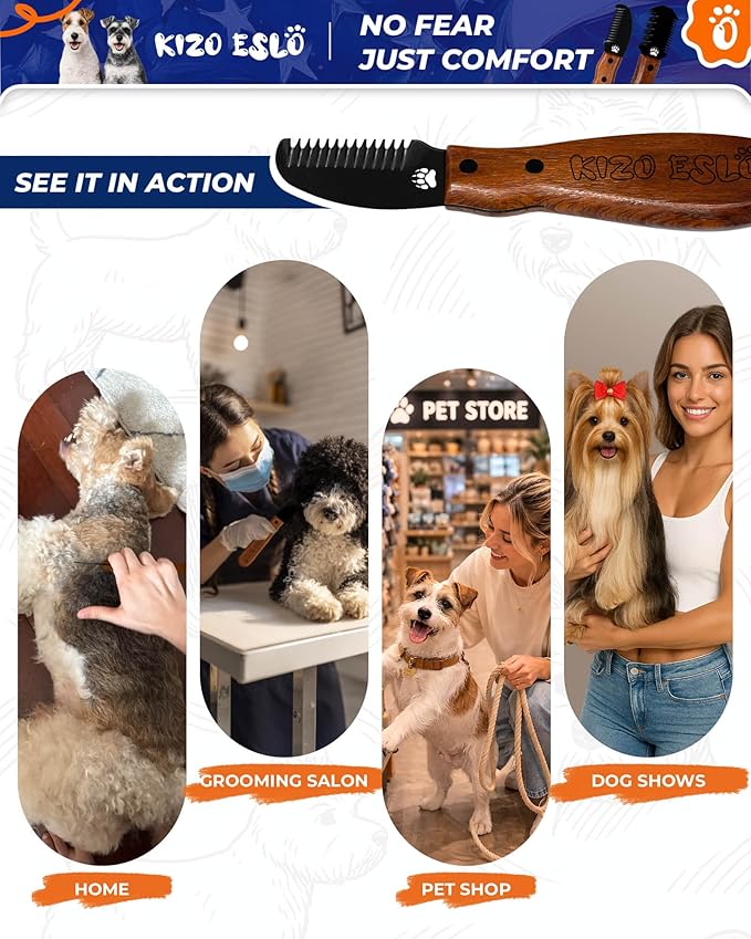 Stripping Knife for Dogs – Gentle Hand Stripping & Carding Knife for Terriers & Double-Coated Breeds, Solid Sapele Hardwood & Black Oxide Stainless Steel,Easy to Clean,Dog Grooming Tool(Right-Handed)