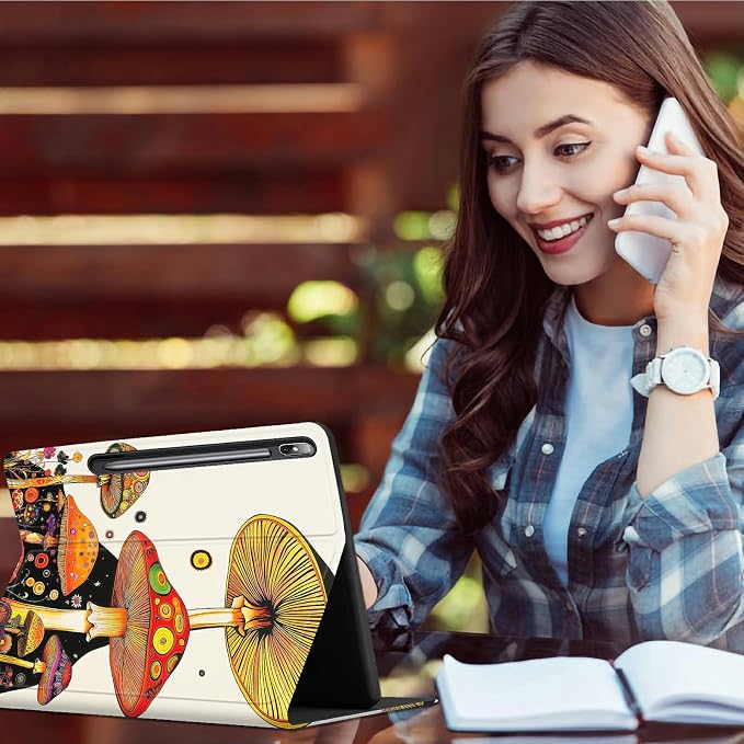 for Samsung Galaxy Tab S6 Lite 10.4 Inch 2024/2022/2020 Case | Slim Leather Smart Cover with Multi-Angle Anti-Slip Stand [Auto Wake/Sleep] Shell for Women Men, Mushroom Painting