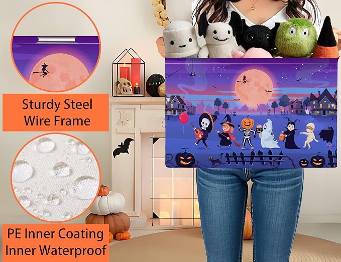 Large Halloween Themed Candy Gift Boo Basket for Kids Baby Personalized Adults Storage Bin Fall Decor(Line Up Spooky)