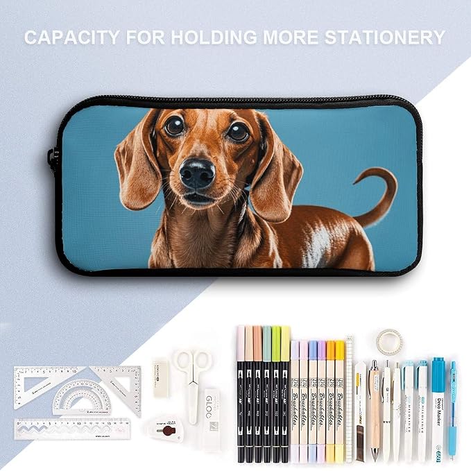 Dachshund Weiner Pet Dog Lightweight Spacious Pencil Bag Pouch | Zippered Multi-functional Pen Pouch Large Capacity Pencil Casesoft and Portable Pencil Bag for Teacher Office