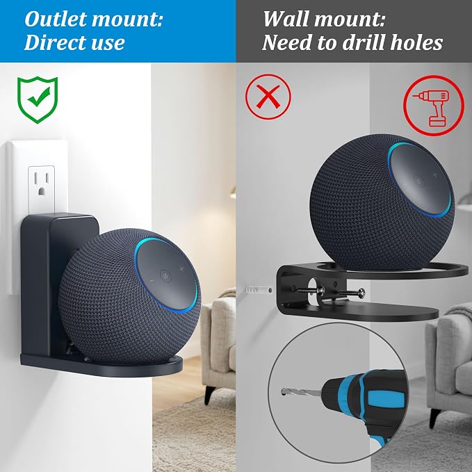 PlusAcc Wall Mount for Dot Max & Nest Mini, No Drilling Needed, Graphite