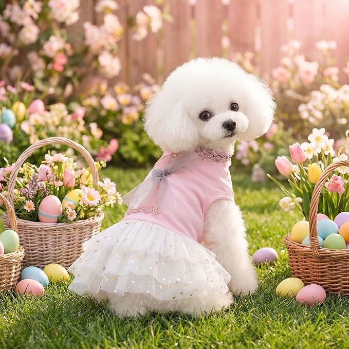 FLAdorepet Happy Easter Dog Dress Pink Bunny Pet Cat Puppy Dresses Tutu Skirt Summer Small Dog Girl Shirt Clothes Rabbit Costume(Rabbit, Large)