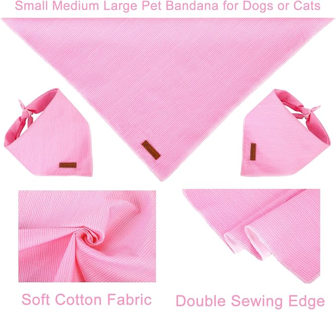 Dog Bandana - Comfortable Cotton Triangle Scarf for Medium Large Dogs, Washable Pet Kerchief for Girl Female Dogs, Pink Adorable Classic Bid Scarf