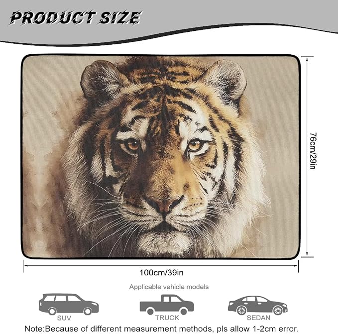 All Weather Cargo Liner Fits for SUV, Tiger Print Car Trunk Mats Rear Trunk Liner Mat Non Slip Backing Cargo Protection Mat for Camping Picnic Travel