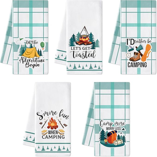R HORSE Funny Kitchen Dish Towels - 5Pcs Camping Kitchen Hand Towels, Soft Absorbent Cleaning Dishcloth Home Bathroom Decor Camper Accessories for Campers Hikers Outdoor Lovers Camping Gifts