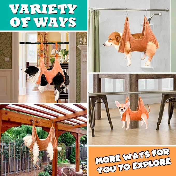 Dog Grooming Kit, Dog Grooming Supplies, Dog Grooming Hammock, Dog Grooming Harness, Dog Nail Clippers, Dog Nail Grinder, Hooks, Dog Hammock Kit for Nail Trimming/Hair Trimming(Coffee, M)