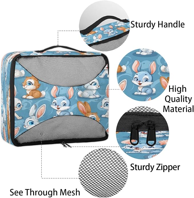 Packing Cubes for Travel, Animals Rabbits Travel Luggage Packing Organizers for Women Men, Large Custom Toiletries Bag for Cosmetics Toiletries, Cartoon Rabbits