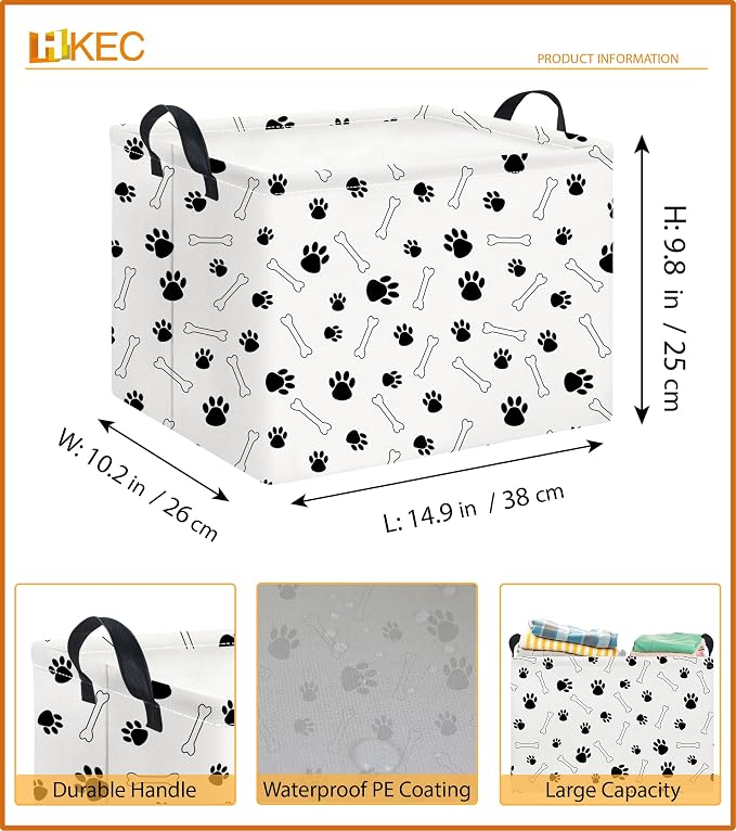 Rectangle Storage Basket with Handles,Collapsible Storage Bin,Books Box,Gift Basket(Paw)