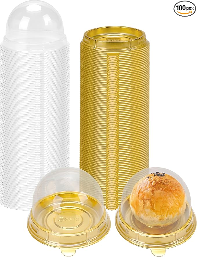 NPLUX 100 Pack Gold Mini Individual Cupcake Containers with Clear Lids | 100 clear PET Cupcake Boxes,2.8x2 IN,Desk Pet,Mini Cupcake Holder,for Weddings, Holiday Gifting, and Dessert Displays