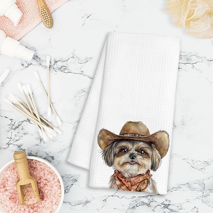 Western Shih Tzu Dog Gifts Kitchen Towels Decorative - Shih Tzu Gifts for Women Dish Tea Towels for Kitchen Drying, Dog Lover Mom Dad Gifts Hand Towels for Bathroom Decor, 16x24 Inch