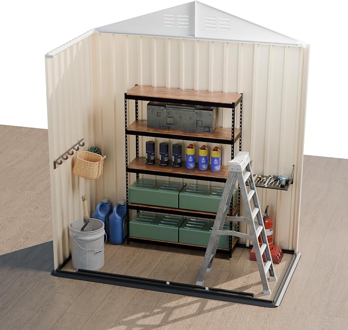 Outdoor Sheds 5FT x 3FT Outdoor Storage, Metal Anti-Corrosion Utility Tool House with Lockable Door & Shutter Vents，Outdoor Waterproof Garden Tool Metal Storage Sheds （White