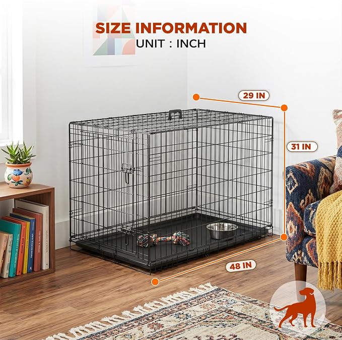 BestPet | Dog Crate | 48" | Black | Foldable Metal Kennel with Single Doors, Secure Slide-Bolt Latches, Leakproof Tray | Portable Dog Cage for Large Breeds | for Travel, Indoor & Outdoor Use