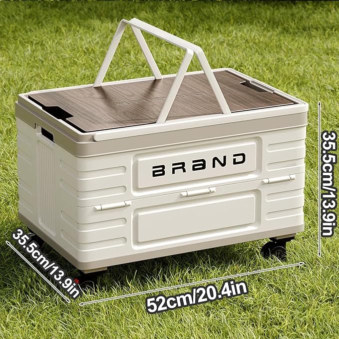 Foldable Storage Container with Wheels, Durable Plastic Box with Lid for Handbags, Clothes, Books - Space-Saving Home Organizer, Beige