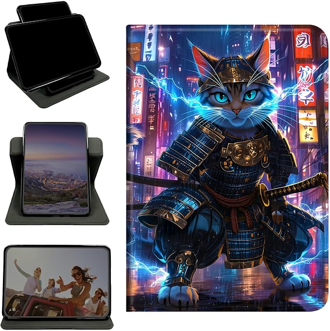Case for Samsung Tab A11+ Plus 2026/Galaxy A9 Plus 11" 2024, 360 Degree Rotating Stand with Multi-Angle Vertical & Horizontal Viewing Shockproof Shell for Women Men, Blue Flame Cat
