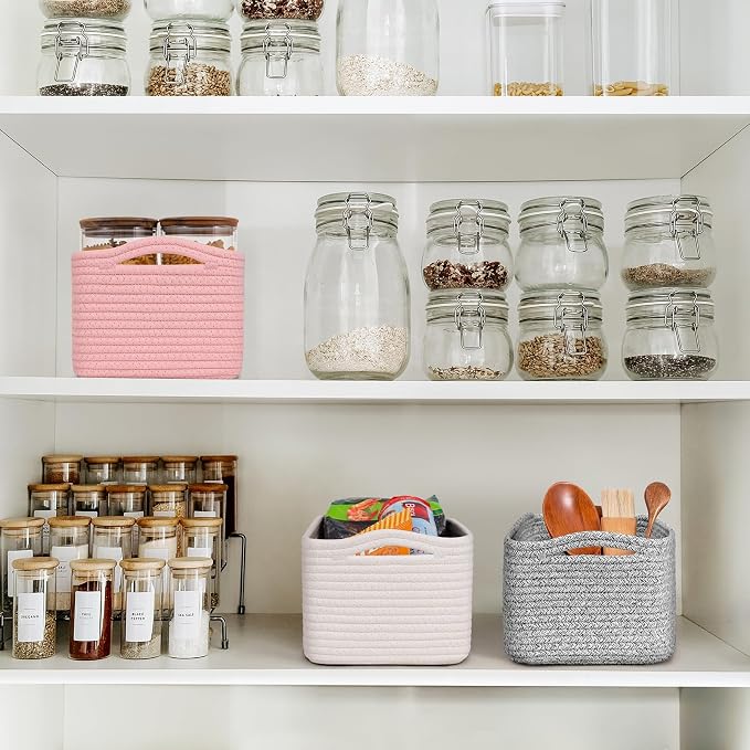 Goodpick 3-Pack Woven Storage Baskets for Organizing, 13 x 8 x 5 in | 13 x 8 x 5 in Empty Baskets for Shelves, Dog Toy Basket, Closet Baskets for Organizing, Empty Baskets for Gifts, White