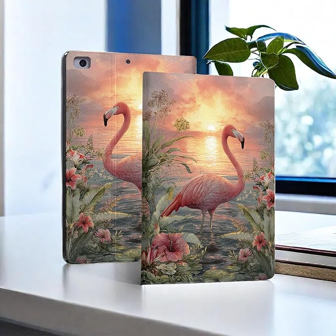 for Microsoft Surface Pro X/Pro X Plus-13 2019/2020/2021/2024 Tablet Case,Auto Wake/Sleep,Adjustable Stand Protective Cover - Flamingo Sunset