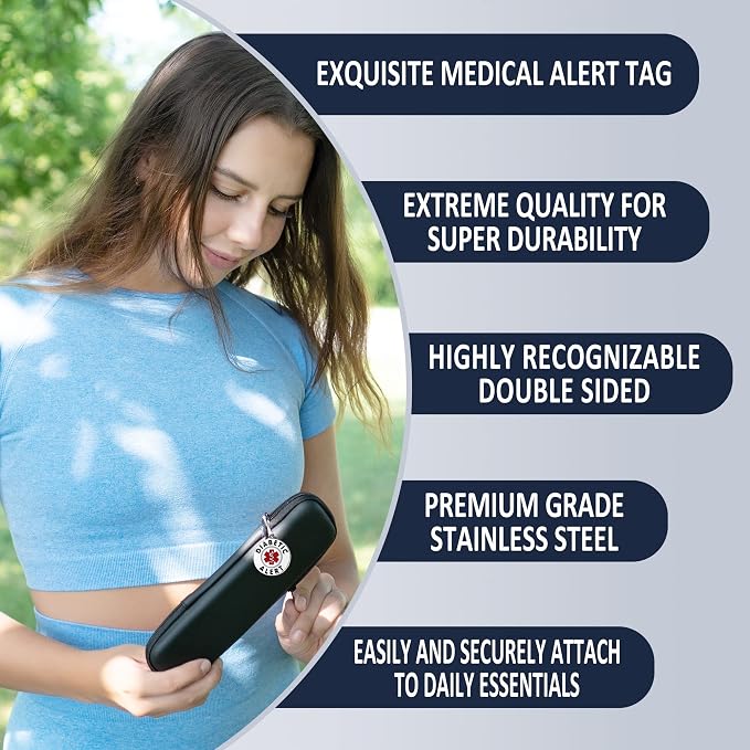 Divoti Diabetic Alert Bag Tag | 1.25" Dual-Sided Stainless Steel Medical Emergency ID for Backpacks, Luggage & Supplies | Zipper Pull