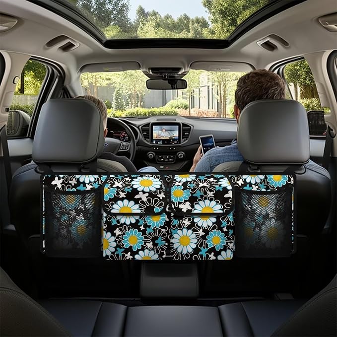 Dreaweet Car Trunk Organizer Storage Backseat Hanging Organizer Bag Hippie Flower Car Storage Accessories Interior for Women Waterproof Collapsible Trunk Organizer for SUV Trucks Sedan Van