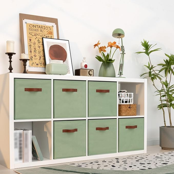 GRANNY SAYS 13 Inch Storage Cube Organizers, Sage Green, 6-Pack | Collapsible Storage Boxes with Thickened Base Plate, Sturdy Handles, Decorative Cube Storage Bins for Shelves, Closet