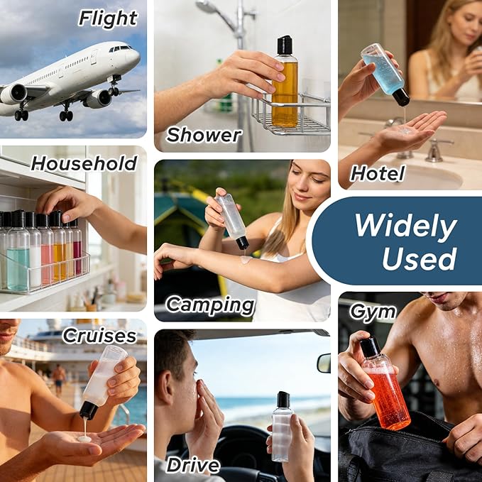 Travel Bottles for Toiletries, 3.4 oz Travel Size Containers, 5pcs, Clear | Squeezable empty plastic bottles, TSA approved, leak proof, with labels, for liquids & shampoo lotion, gym essentials