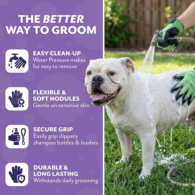 H HANDSON Pet Grooming Gloves - Patented #1 Ranked, Award Winning Shedding, Bathing, & Hair Remover Gloves - Gentle Brush for Cats, Dogs, and Horses (Grey, Medium)