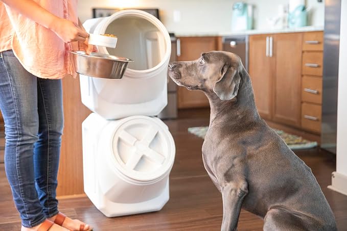 Vittles Vault Traditional Dog and Cat Food Container + Scoop, Gray, 60lbs | BPA Free Plastic, Sealed Airtight for Kibble, Bird Seed, Oatmeal and More; Includes Scoop, Made in USA