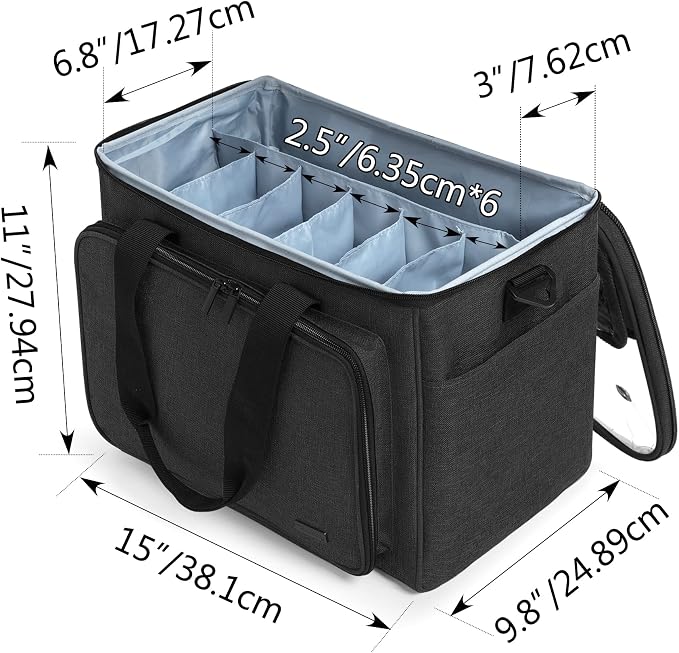 Teamoy Knitting Bag, Yarn Storage Organizer Crochet Bag Tote, Black | Yarn Holder with Inner Divider(Sewn to Bottom) for Crochet Hook, Knitting Needles(Up to 14"), Project and Crocheting Supplies