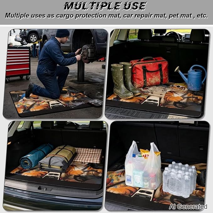 Cartoon Tiger Print Fun Style Car Trunk Mat 29" x 39", All Weather Non Slip Cargo Liner for SUV Truck, Durable Washable Pet Friendly Rear Protection Mats