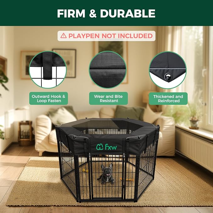 FXW Mesh Top Cover for 32"/40"/45" H 6-Panel Dog Playpen, Hexagon | Helps Deter Jump-Outs, Tear-Resistant, Quick Setup, Compact Storage, Fits FXW Only, Playpen Not Included
