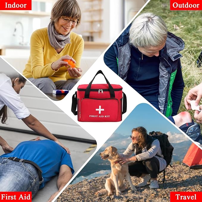 Emergency Medical Bag Organizer - Large Pill Bottle Storage with Detachable Pouch, Waterproof First Aid Kit Case for Travel & Home (Red, Large)