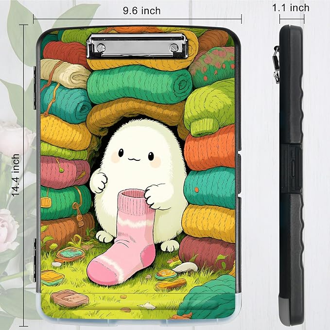 A4 Clipboard with Storage Pen Holder, Clipboards Organizer Nursing Clipboard Foldable File Folder Plastic Clipboard Folio Clip Board for Office Work Classroom Doctor, Sock Pet