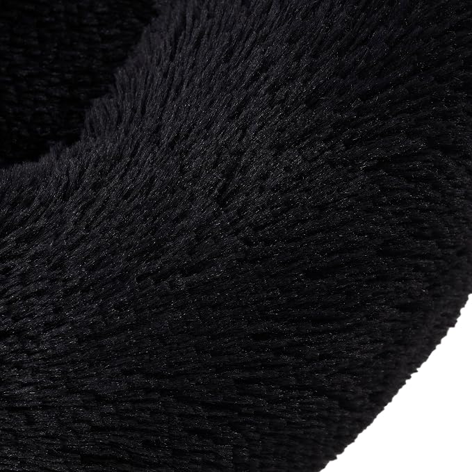 Dog & Cat Bed: Round Faux Fur Pet Bed - Plush, Cozy, & Calming Donut Bed for Large Pets - Soft & Comfortable Sleeping Cushion for Napping & Lounging, 30" Round, Black