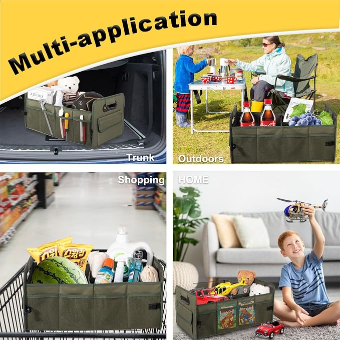 JiatuA Car Trunk Organizer, Collapsible Car Organizers and Storage Green | Sturdy, Large Capacity, Clean Decor, Multi Compartment Container Box, Adjustable Car Accessories for SUV Sedan Truck