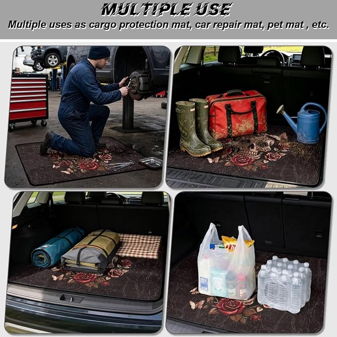 Howilath Vintage Brown Skull Rose Car Trunk Mat 29"x39" All Weather Cargo Liner Durable Rear Trunk Protection Stylish Vehicle Interior Accessories for Car SUV Truck