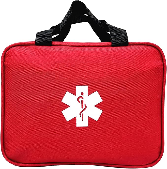 Red First Aid Bag Empty Travel Rescue Pouch First Responder Storage Medicine Emergency Bag for Car Home Office Kitchen Sports Outdoors (Red QZB)