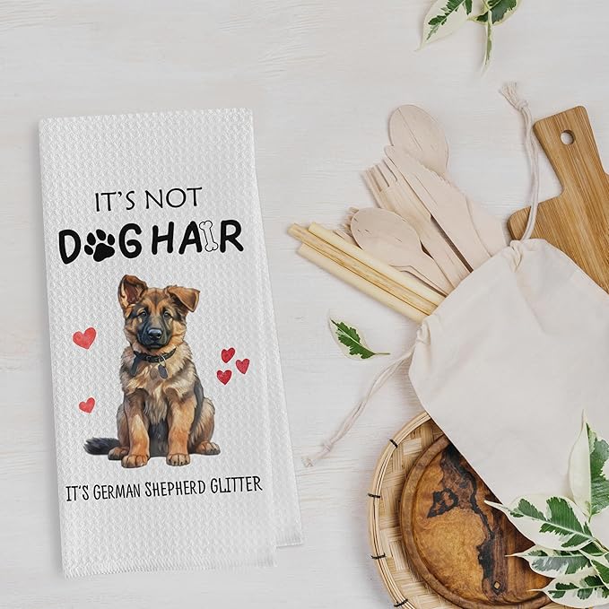 German Shepherd Dish Towels Set - Funny German Shepherd Gifts Waffle Weave Kitchen Towels, Decorative Hand Tea Towel for Kitchen Bathroom (16×24 Inches Set of 2)