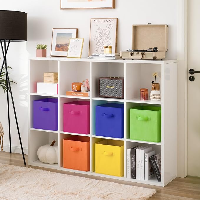 GRANNY SAYS 11 Inch Cube Storage Bins, Cube Storage Organizer, Rainbow | Collapsible Storage Boxes with Thickened Base Plate, Sturdy Handles, Decorative Baskets for Shelves, Closet, 6-Pack