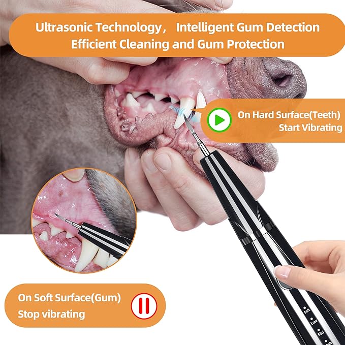 Dog Plaque and Tartar Remover for Teeth, Ultrasonic Pet Tooth Cleaner, Electric Teeth Cleaning Kit for Dogs and Cats, 5 Modes, LED Light, 3 Cleaning Heads, Rechargeable