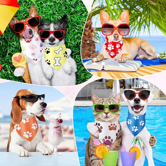 Abbylike 50 Pcs Paw Print Dog Bandanas Bulk, National Dog Day Paw & Bone