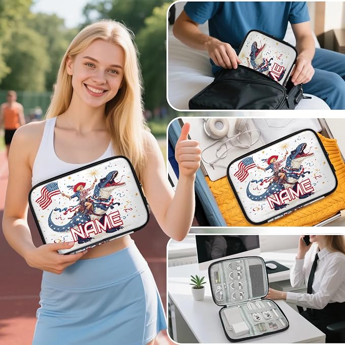 Custom Electronics Organizer Patriotic Cowgirl Dinosaur Travel Cable Pouch Large Tech Accessories Case Waterproof Cord Storage Bag for Power Bank Charger Phone Earphone