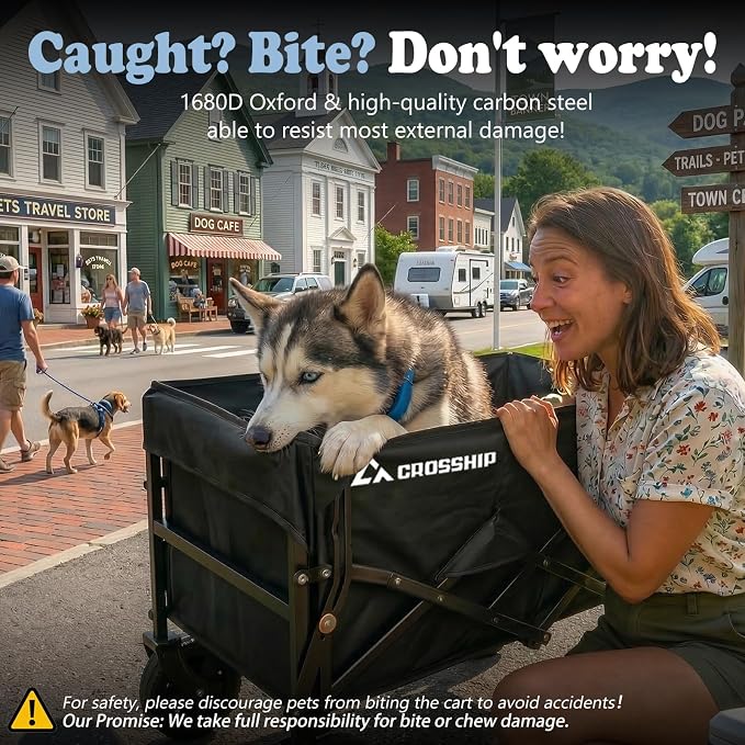 Folding Pet Wagon for Dogs - with Drop-Down Tailgate & Pet Pad | 330lbs Heavy Duty Dog Cart, All-Terrain Collapsible Wagon for Beach, Shopping & Camping, for 1 Medium or 2 Small Puppies