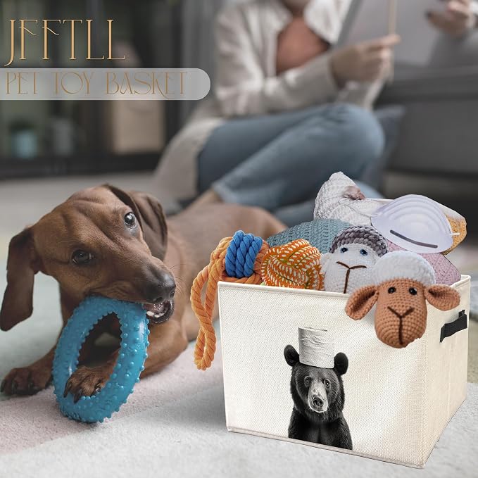 Funny Bear Bathroom Storage Bins Box, Bear Bathroom Decor, Animal Lover Gifts Storage Basket Laundry Hamper with Handle for Bath Room Clothes Vanity Undersink Home Organization