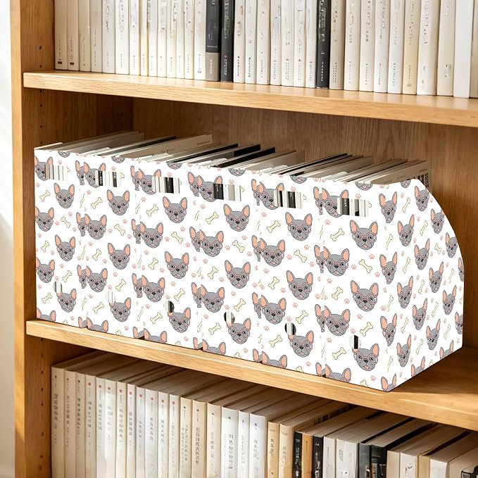 SPRIPORT Cute Pet Dog Paw Print Water Repellent PP Magazine File Holder Organizer for Desk, Foldable Storage Rack for Library Office School Document Sorter with Labels 23x30x10cm (3 Pack)