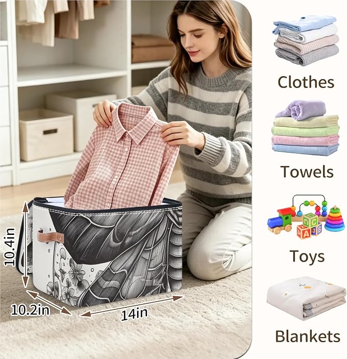 Gothic Moth Foldable Storage Bin with Lid Zipper | Closet Shelf Organizer, Boxes, Basket Containers for Home, Lidded Storage Cube for Bedroom, Waterproof, with Handles