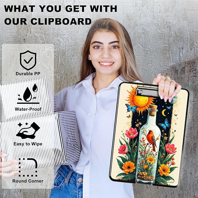 Heavy Duty Storage Clipboard, Slim Nursing Clipboard with Internal Pen Case, Portable File Organizer Case for A4 Letter Size Paper Office Medical Professionals, Drift Bottle Flowers